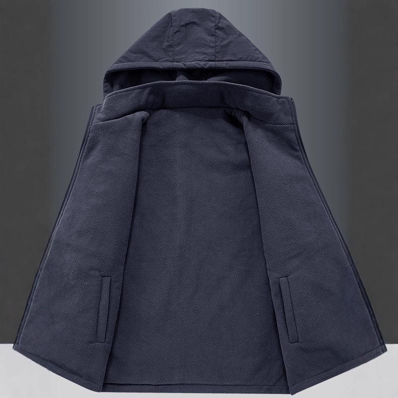 Gilet da uomo in pile Sherpa double-face con imbottitura in velluto, per esterni, con cappuccio staccabile