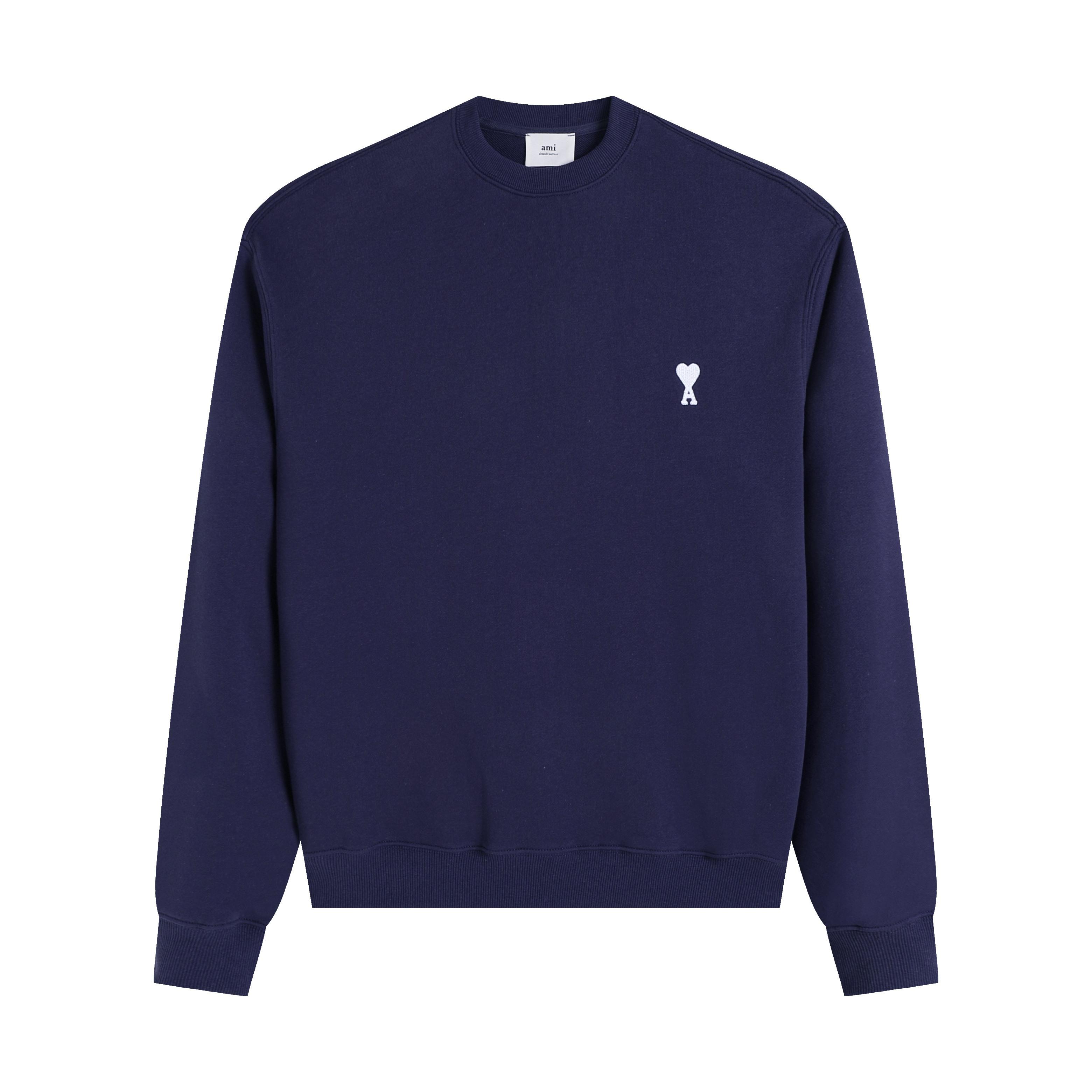 

214 AMI 2025 Осень-Зима Новая Вышитая Белая Маленькое Сердце Высококачественный Хлопок Круглый Вырез Мужское Худи XL