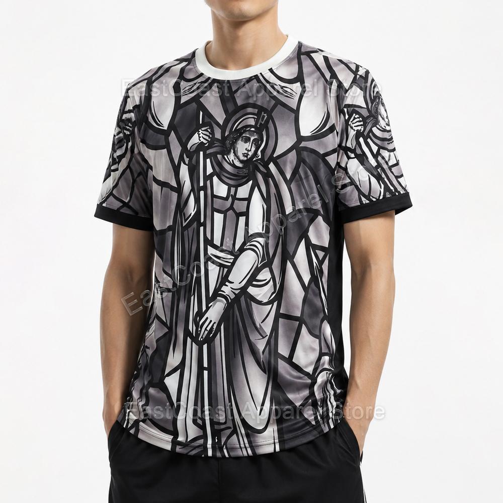 Saint George Stained Glass Style Football Jersey Mens 3D Print Quick Dry Sports Short Sleeve Tops Fan Edition Soccer T-Shirt 5XL