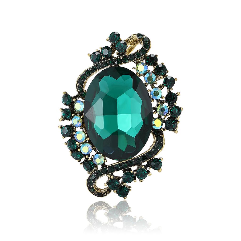 Retro Alloy Crystal Glass Brooch High-End Temperament Women'S Suit Cardigan Corsage Jewelry Pin