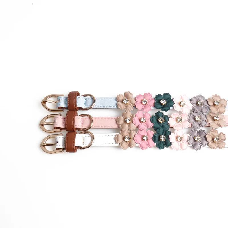 Practical Pet Dog Flower Rhinestone Collar Flower PU Chain Leather Small Medium Chihuahua Pug Cat Dog Collar Home Pet Supplies