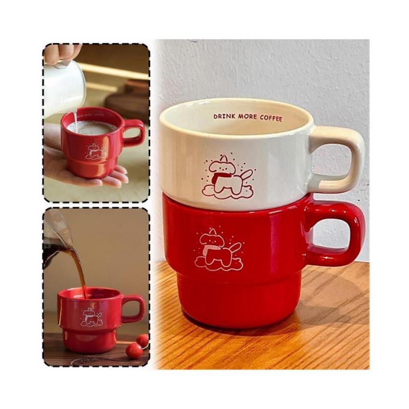 (Red)Cartoon Dog Mug Fashion Handheld Water Drinking Cup for Home Party
