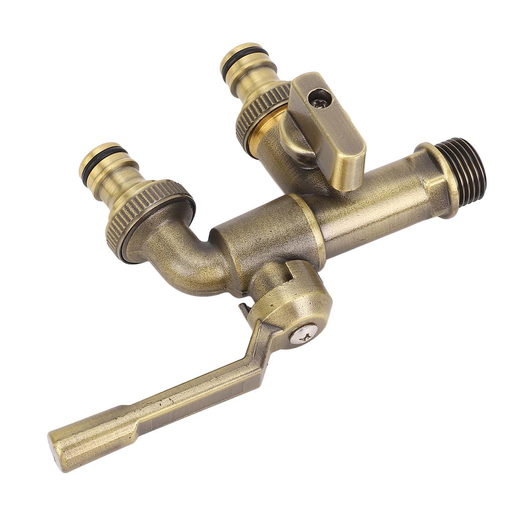 Outdoor Double Taps Water Faucet Kit 34in Inlet Wall Mounted Brass Frost Proof Outside Antique