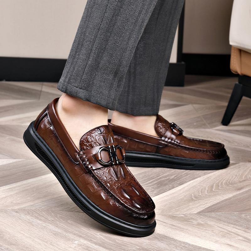 Loafers Men's New Soft-soled Beanie Shoes Men's Business Casual Leather Shoes Formal British Style Crocodile Pattern Men's Shoes