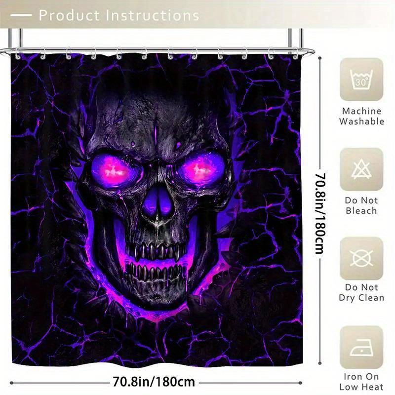 Gothic Purple-Eyed Skull Bathroom Set With Shower Curtain, Toilet Lid Cover & Mats Glowing Skull Design Dark Gothic Decor Gift