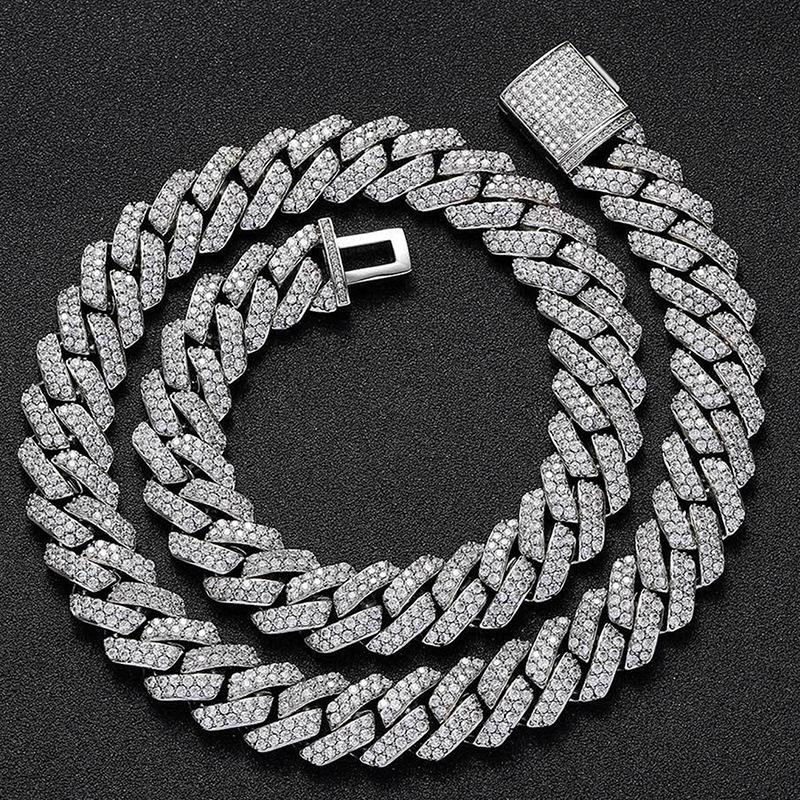 Cuban Chain Hip Hop Men's and Women's Necklace European and American Hot Selling Diamond Double Row Zircon Chain Flap Buckle Accessories