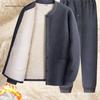 Men's Autumn Velvet Cardigan Set: Thick Lamb's Wool Thermal Underwear for Middle-aged and Elderly.