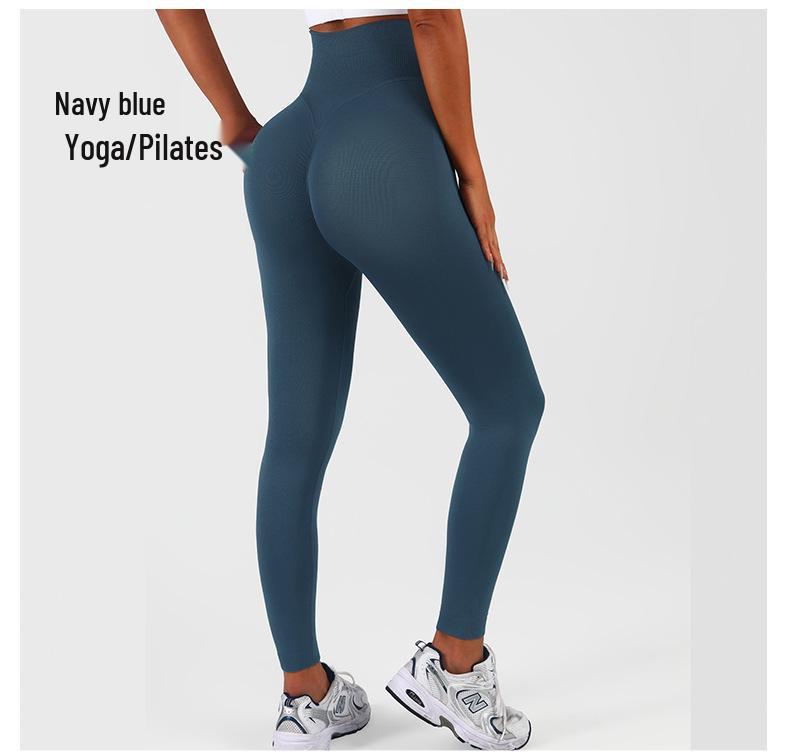 Women's High-Waist Seamless Slim-Fit Peach-Enhancing Fitness Leggings with Separate Waistband for Cycling.