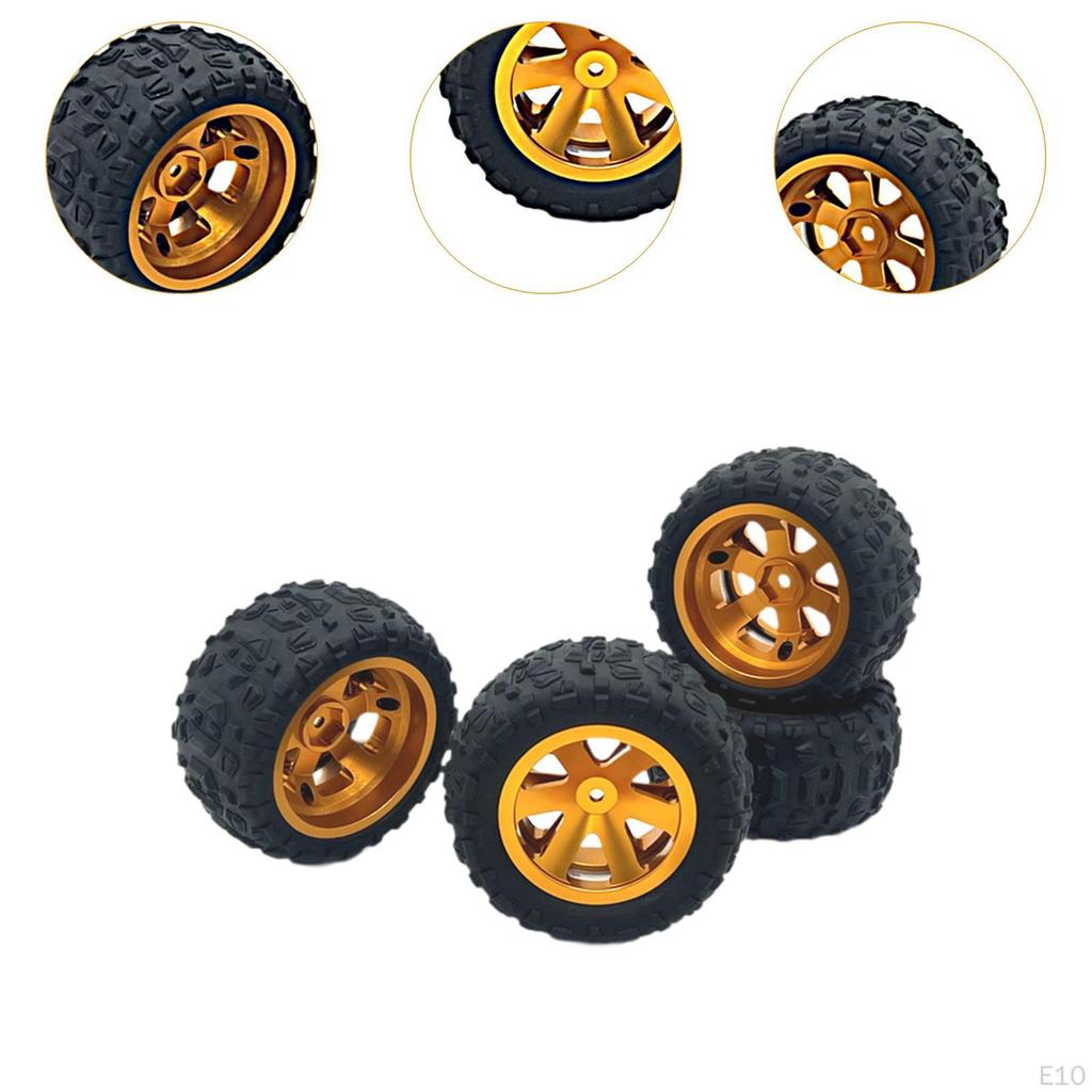 4 Pieces RC Car Wheels and Tires, Crawler Rubber Tyres with 8 Hex Wheel Hubs for 1/12