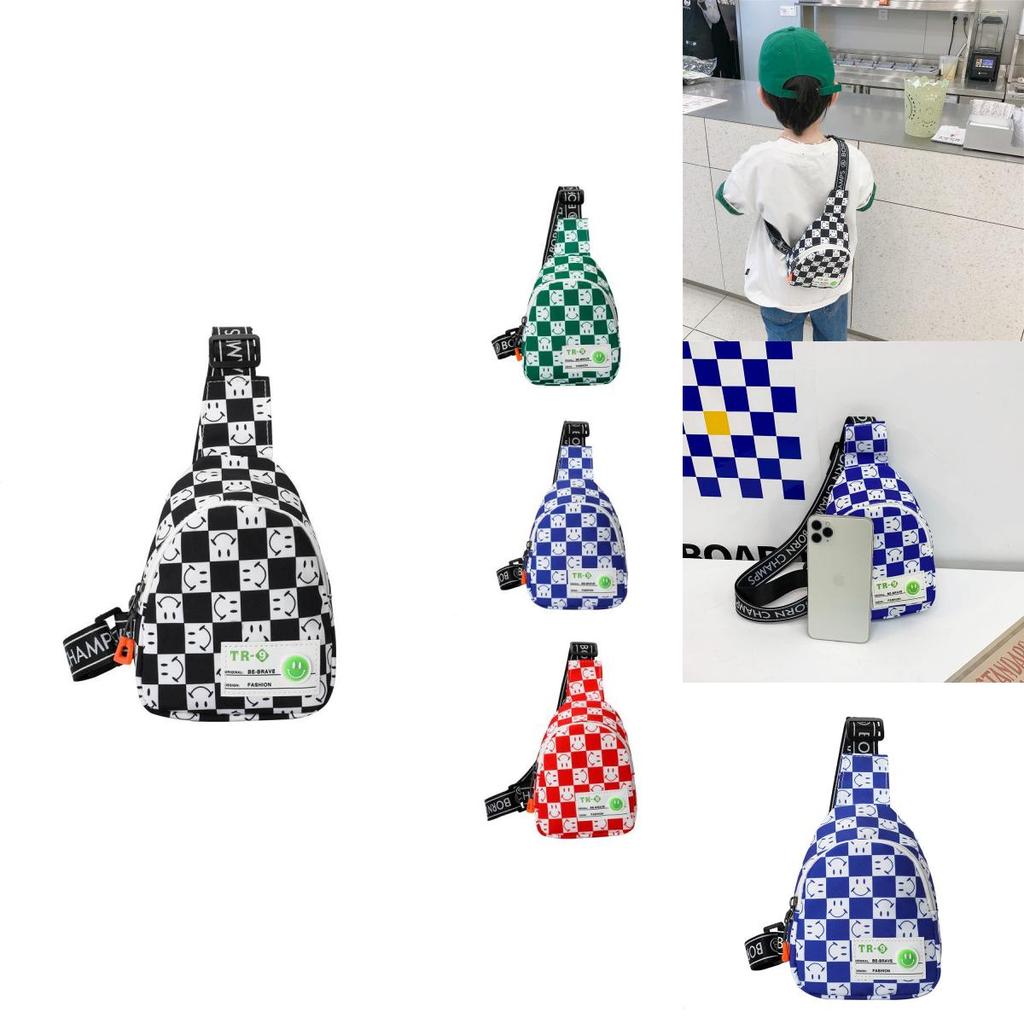 Stylish 2022 Kids Chest Bag For Boys With Trendy Checkerboard And Smile Design In Versatile Colors