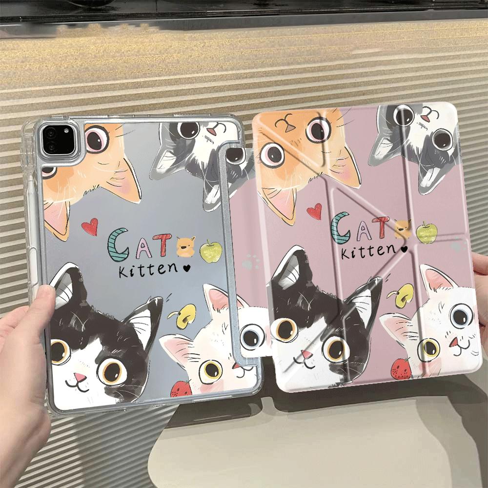 Cartoon Cute Cat Tablet Case For iPad Air 4 5 M3 M2 1 2 M4 11inch Pro 11th 10th 9th 8th 7th 12.9inch Mini 6 7 Pro 2025 Y-Fold