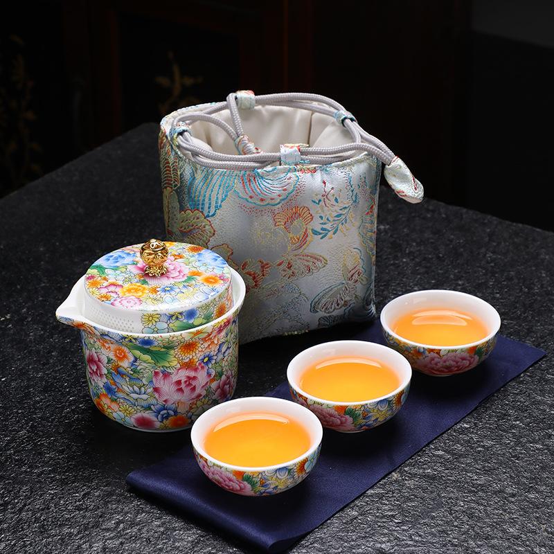 High-grade enamel color master cup tea cup travel tea set tea cup drinking tea household ceramic kung fu tea set guest cup