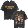 Gewaschenes Vintage Anime One Punch Man Saitama Saitamas Fitnessstudio Lustiges Meme Grafik T-Shirt Herren Damen Fitness Freizeit Übergroße T-Shirts