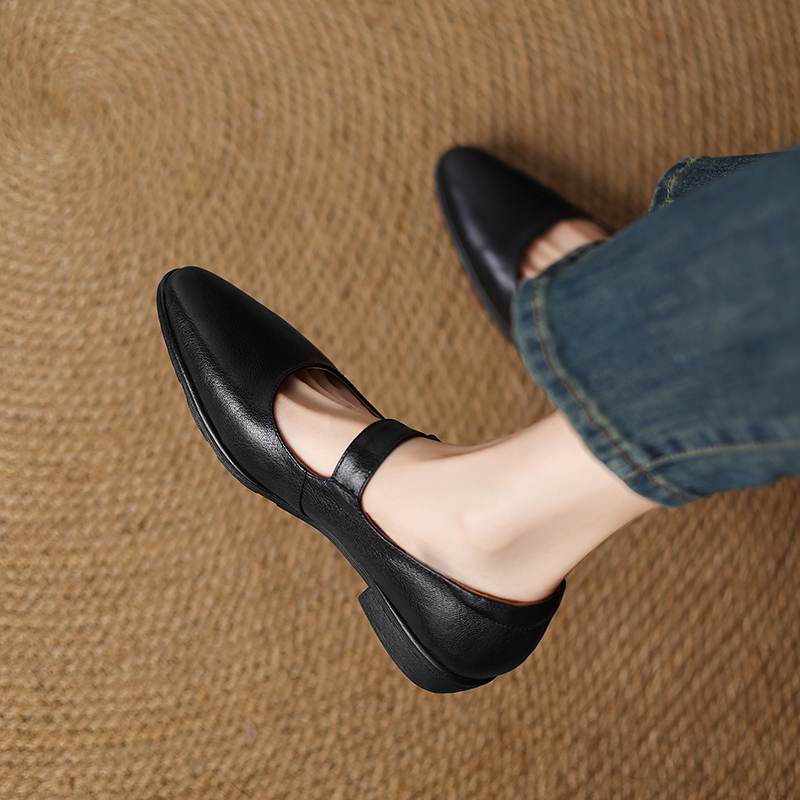 Krazing Pot Sheepskin Autumn Winter Shoes Buckle Straps Low Heels Mary Janes Size 40 Round Toe Brown Color Pumps