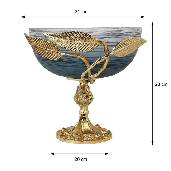 Verdant Glass Bowl In Wavy Grey & Gold | 21x20x20 Cm