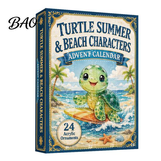 Desk Collection Figures Marine Life Advent Calendars 2026, 24 Days Christmas Countdown Calendar with 2D Acrylic Decorative Desktop Accessories Turtle
