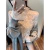 Plus Size Women's Lace Inner Shirt: Elegant Long Sleeve Mesh Top for Autumn/Winter