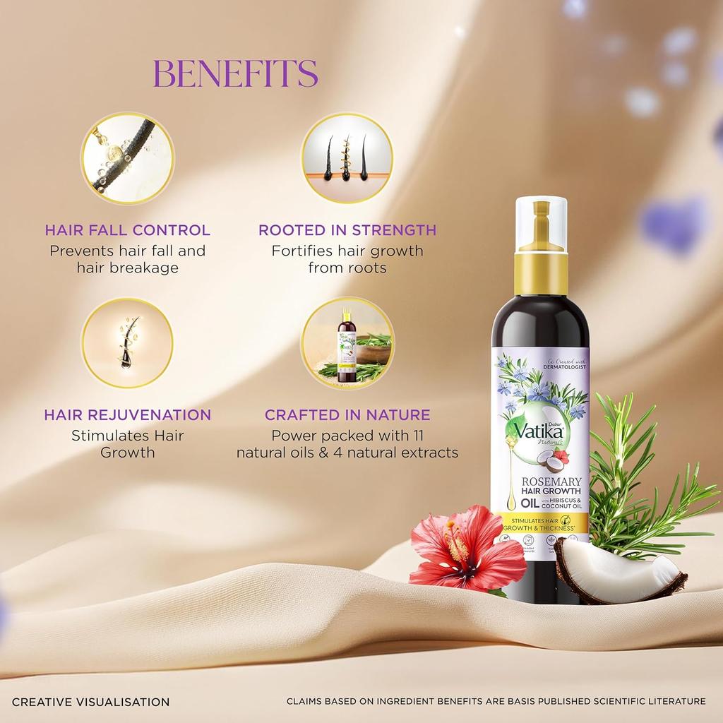 Dabur Vatika Rosemary Hair Growth Oil 100Ml | With Hibiscus & Coconut Oil | Stimulates Hair Growth, Reduces Hair Fall & Nourishes Scalp
