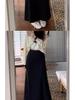 Women's High-Waist Gray Fishtail A-line Skirt – Elegant, Slimming Elastic Waist for Spring/Autumn