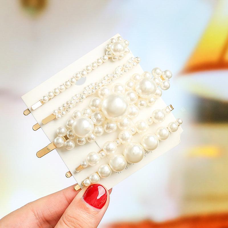 Korean Celebrity BB Hair Clip Set - Pearl Bow & Bangs Accessories