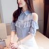 Women's Off Shoulder Tops Shirts Summer Korean Clothes Casual Feminina Ruffles Sexy Chiffon Blouses