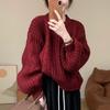 Women's Slimming Lady Niche Twist Sweater Autumn Winter Loose Chunky Yarn Korean Style Long Sleeve Knit Top