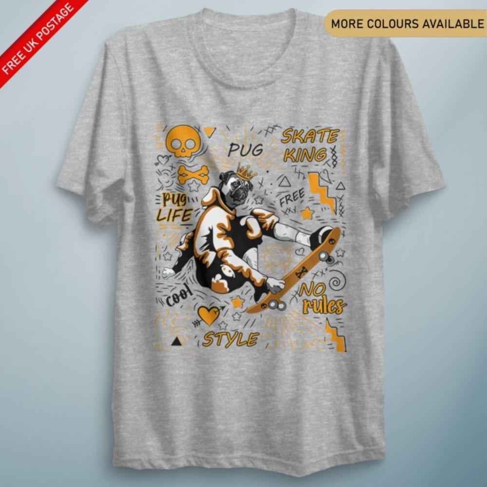Skate Pug Street TShirt Funny Pug Life Tee Unisex Animal Shirt Dog Lovers S