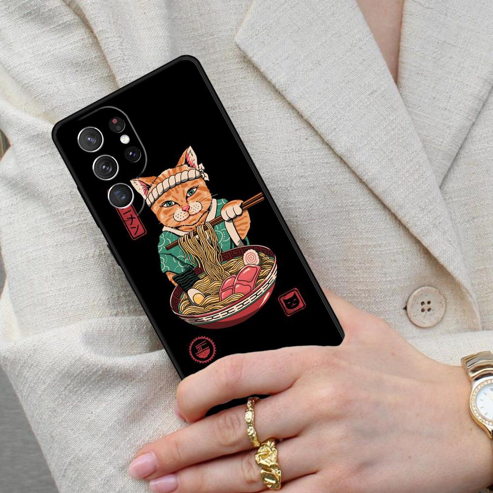 Ramen Cat Japanese Art Cell Phone Case for Samsung Galaxy S26 Ultra S25 S24 S23 S22 S21 S20 Note10 Cover