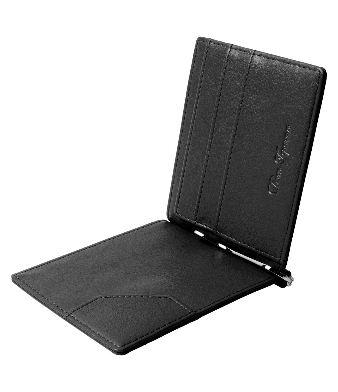 

Зажим для денег из воловьей кожи, тонкий складной кошелек, без монет, чехол для карт, черный [Dom Teporna] для мужчин