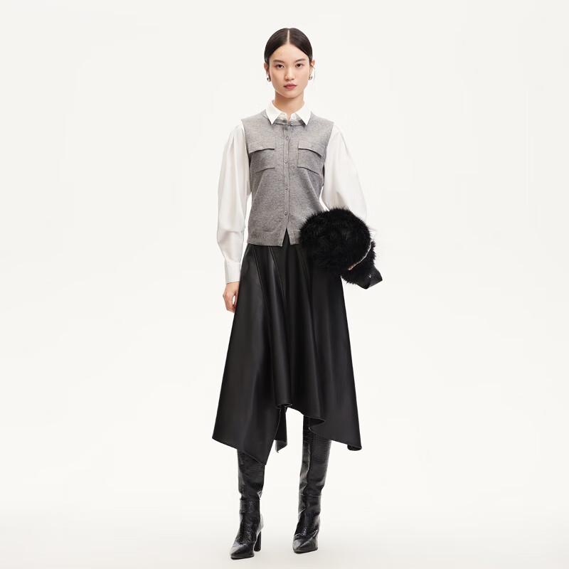 VEROMODA Faux Two-Piece Lantern Sleeve Knit Patchwork Shirt