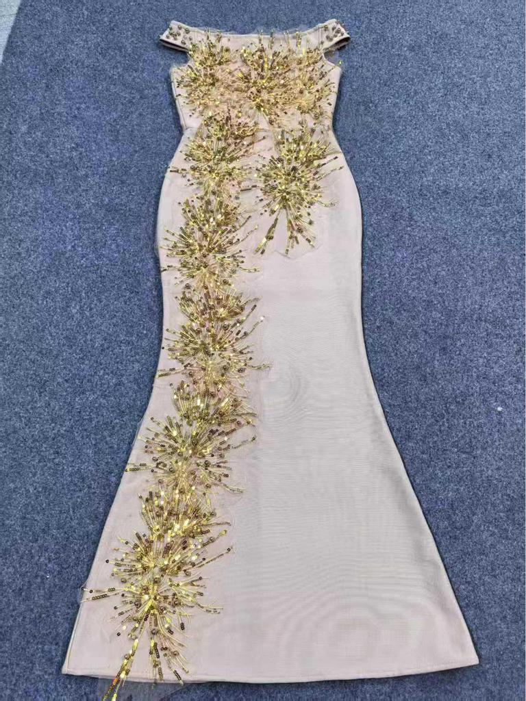 European Slim-Fit Sequin Rhinestone Bandage Mermaid Evening Gown