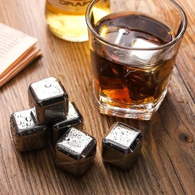4-8Pcs Stainless Steel Ice Cube Set Reusable Whiskey Stone Ice Cubes for Whiskey Wine Cooling Cubes Ice Cubes Party Bar Tools