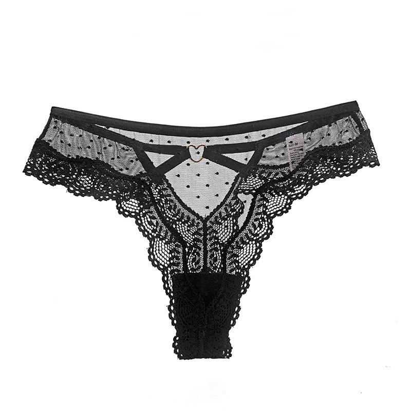 Sexy lace polka dot mesh thong hollow low waist T pants female temptation hip lift sexy panties