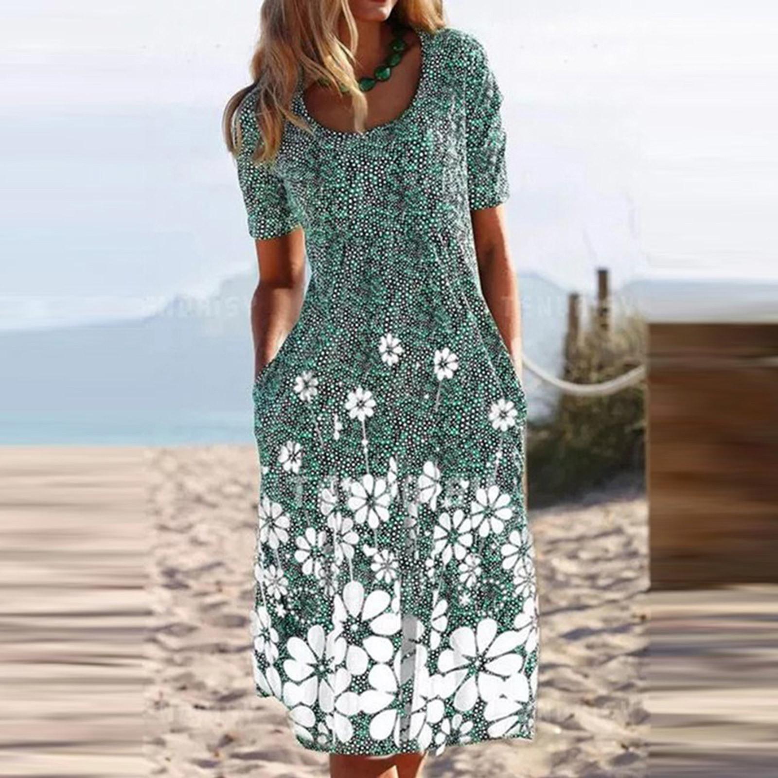 

Повседневное женское платье в стиле ретро с круглым вырезом и цветочным принтом, пуловер с короткими рукавами XL