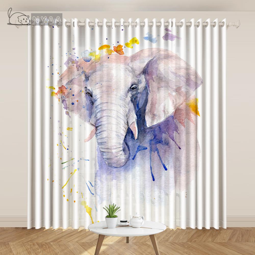2PCS Exotic India Southeast Asia Style Oil Painting Curtain Auspicious Elephant Curtain Art Living Room Bedroom Custom Cortinas