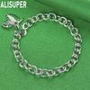 925 Sterling Silver Charming Side Chain Double Leaf Bracelet Gift Jewelry