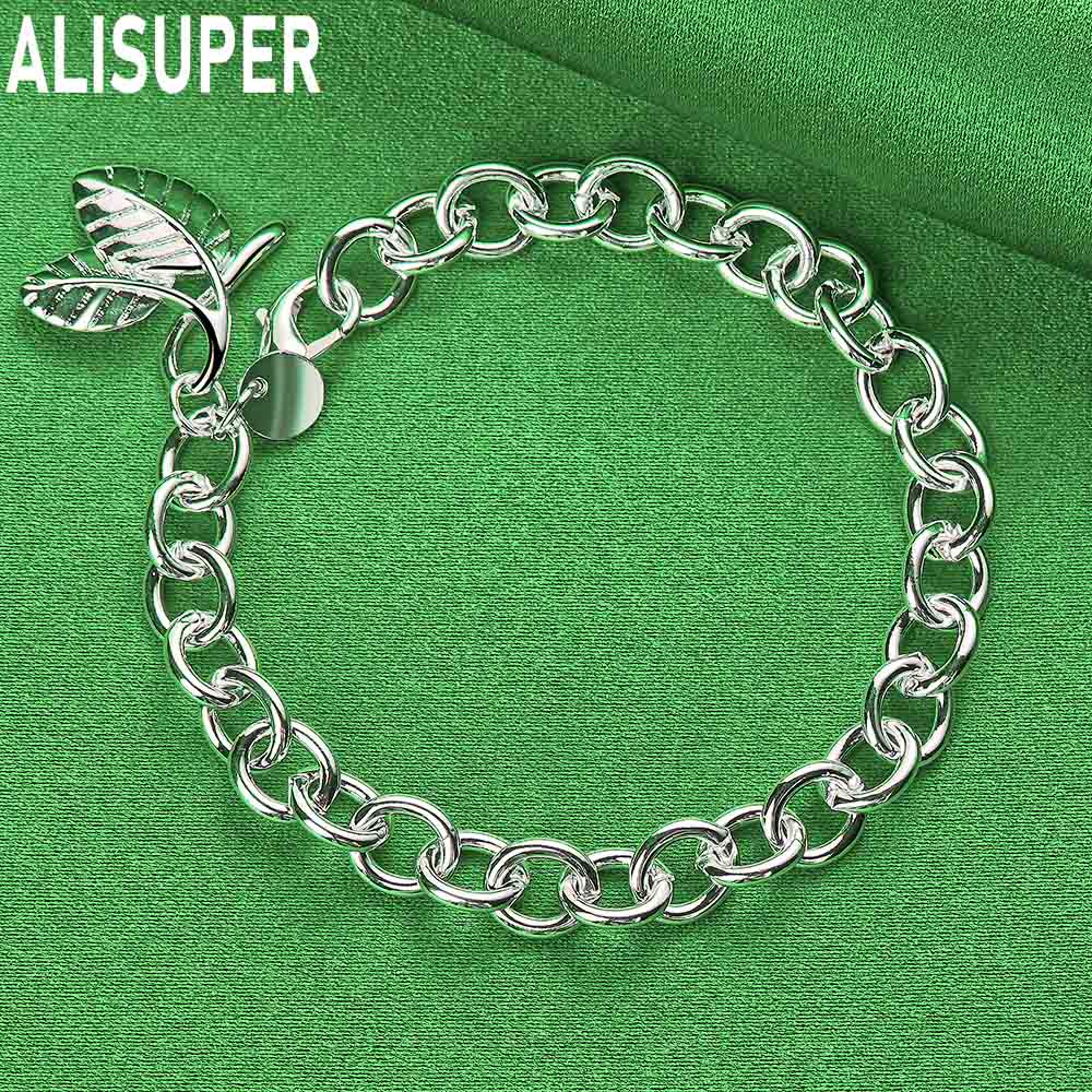 925 Sterling Silver Charming Side Chain Double Leaf Bracelet Gift Jewelry