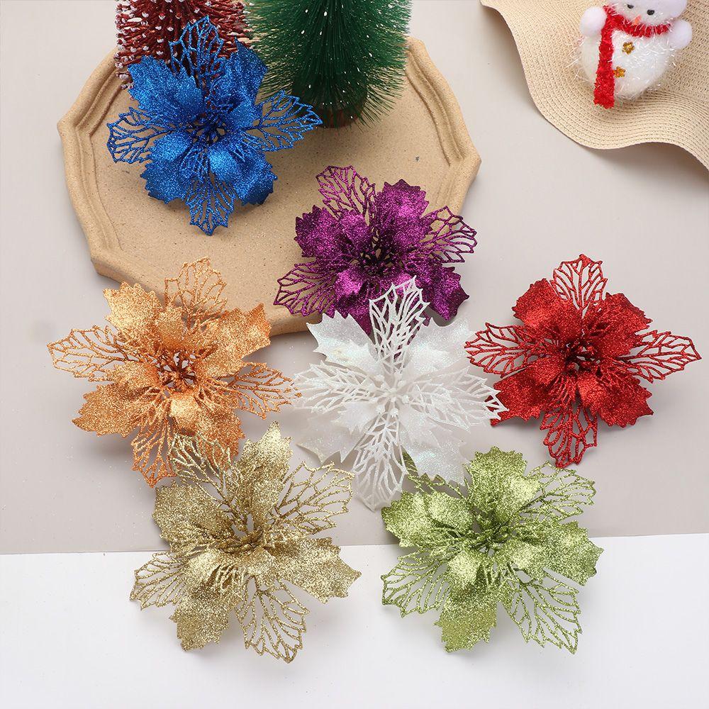 New Glitter Artifical Fake Flowers Christmas Tree Decorations Home Xmas Ornaments Christmas Flowers