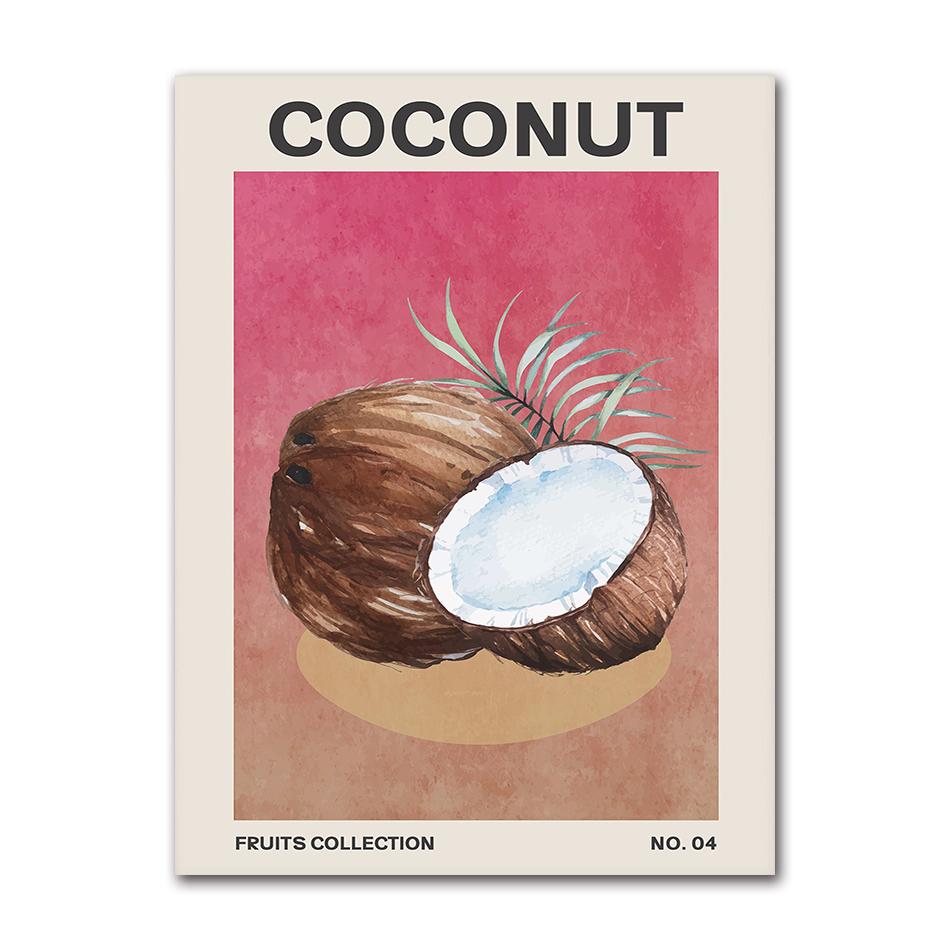 Affiche de Fruits et Légumes Tropicaux Style Midcentury Modern Avocat Banane Ail Oignon Art Mural Végétarien Décoration Murale Cuisine Maison
