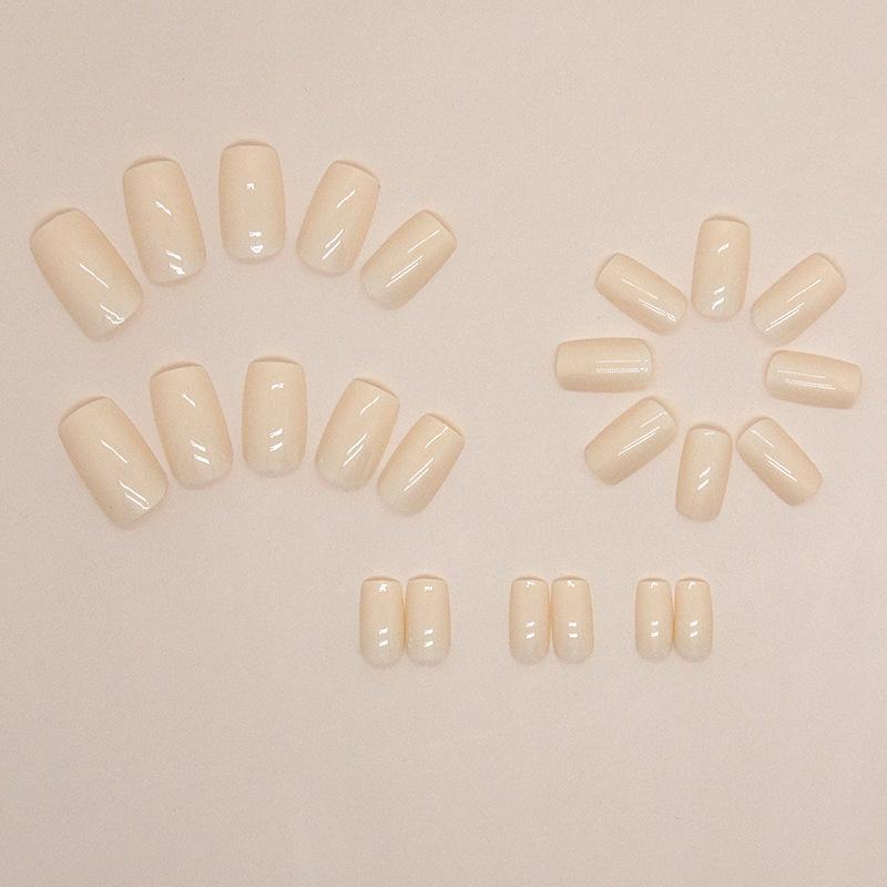 Milk whirring goose yellow medium and long European square nail art piece fake nail finished product removable solid color nail art piece