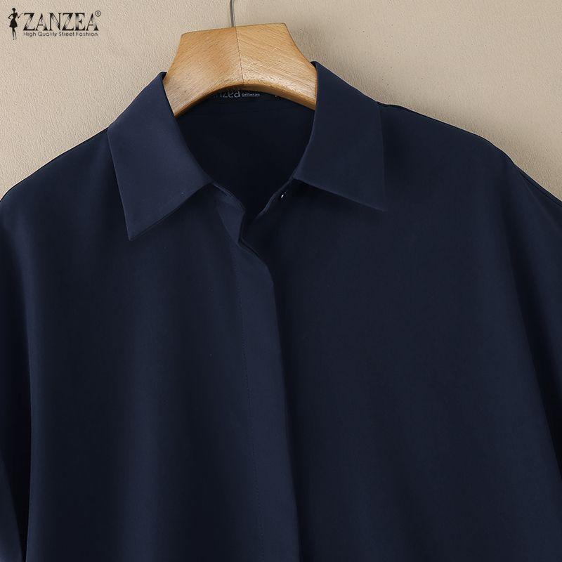 ZANZEA Damen Casual Turn Down Kragen Sommer Kurzarm Shirt Kleid