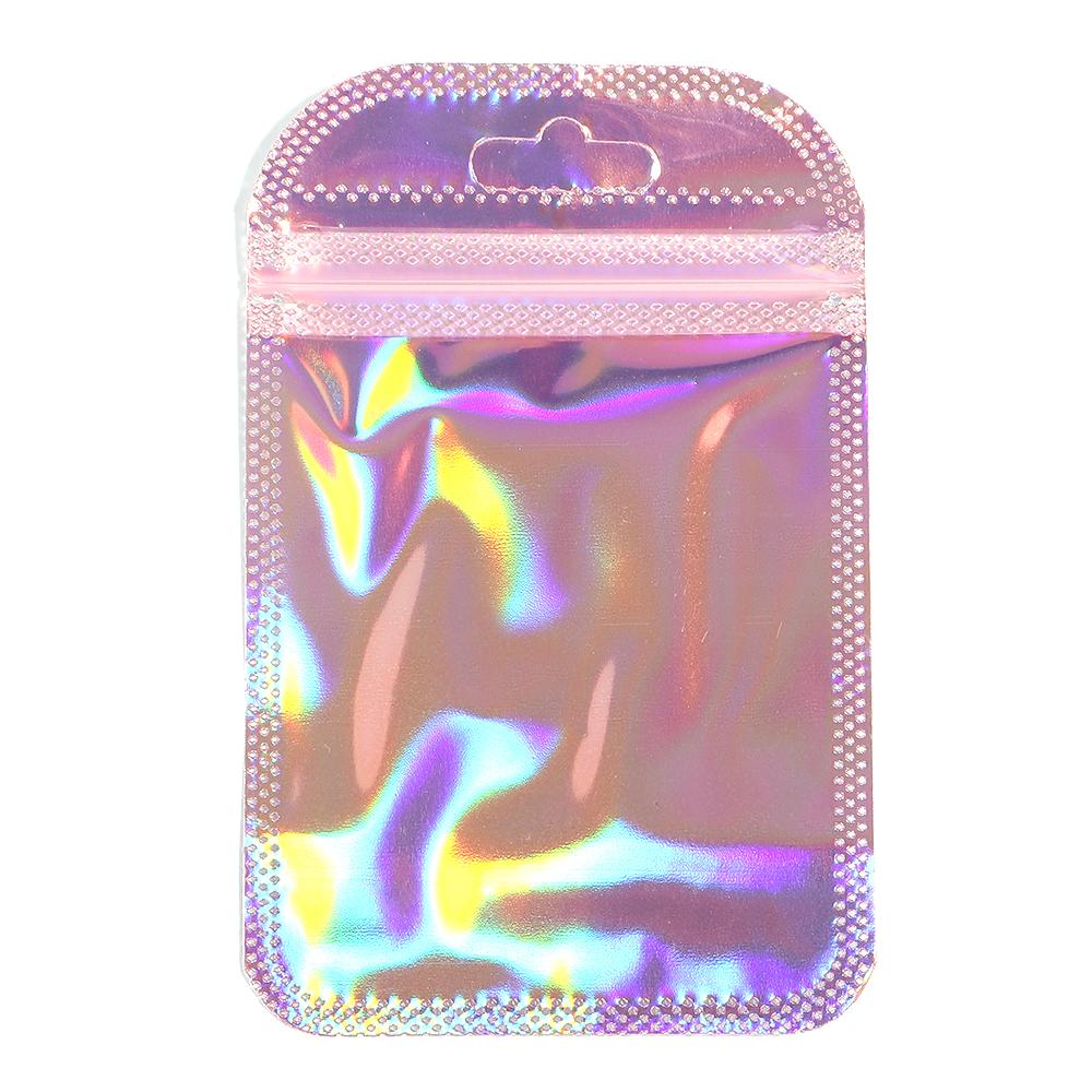 20pcs Iridescent Ziplock Bags Colorful Laser Nail Cosmetic Plastic Package Bag For Jewelry Storage Bracelet Earrings Package Bag
