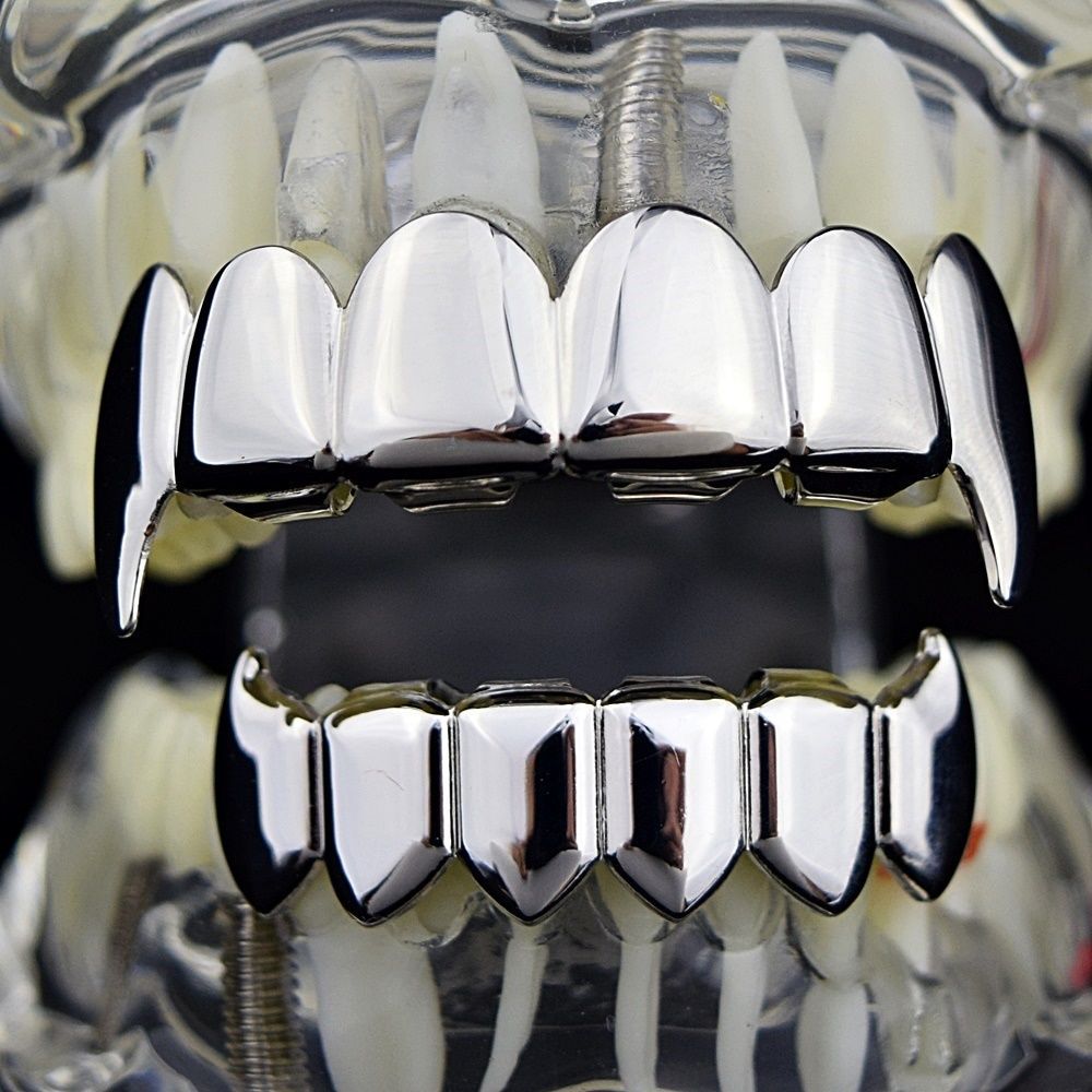 New Custom Fit Rose Gold Color Plated Hip Hop Teeth Grillz Top&Bottom Grill Set for Christmas Party Vampire Tooth Grillz