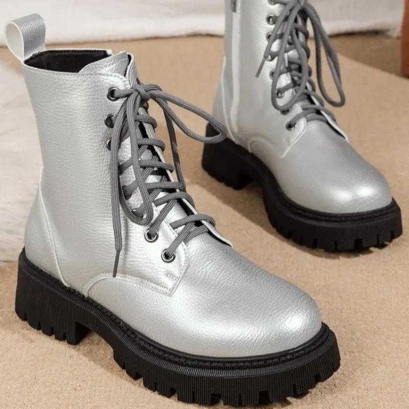 

Обувь для женщин 2024 года, зимние новые высококачественные серебряные женские ботинки, противоскользящие и износостойкие женские высокие мотоциклетные ботинки 40 серебряный