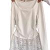 Women's Faux Two-Piece Lace Halter Long Sleeve T-Shirt: Slim-Fit, Versatile, Niche Design for Spring/Autumn
