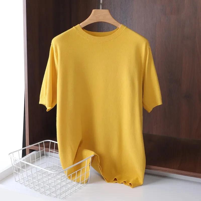 Men's Short-sleeved Sweater Spring and Summer Crew Neck Solid Color Ice Silk T-shirt Short Sleeve Knitted Base Layer
