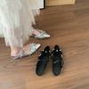 Fashion Inner Heightened Baotou Half Slippers Women Summer Outer Wear Pointed Toe Shallow Slip Rhinestone Bow Mary Jane Single Shoes