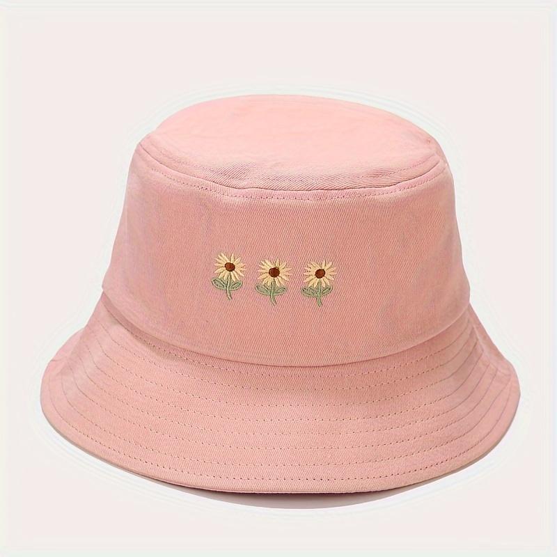 1pc Sunflower Embroidered Bucket Hat Simple Literary Style Basin Hat Summer Thin Sun Hat For Women