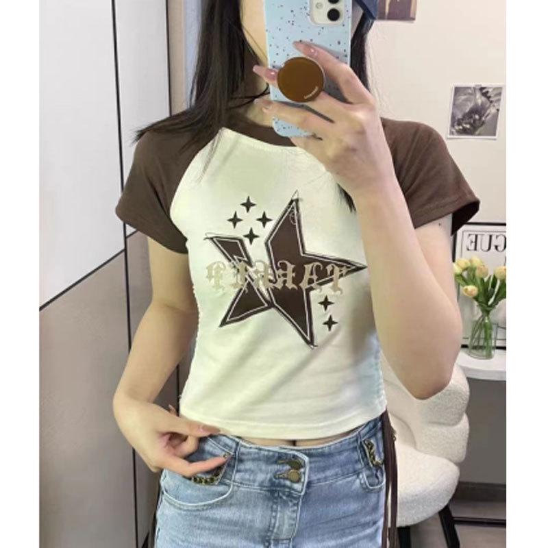 

Women s Summer Retro Star Raglan Color Block Lace-Up T-Shirt 3XL [Recommended 130-140 lbs]