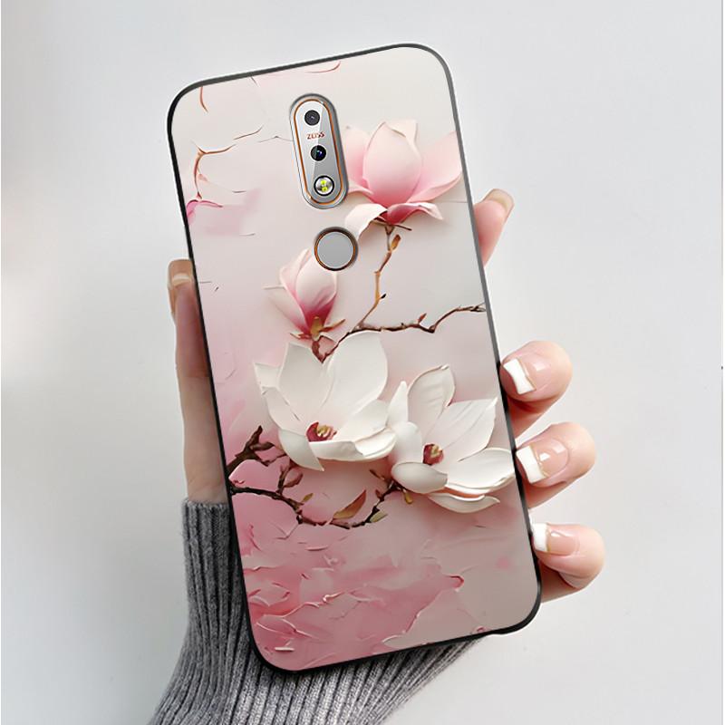 Printing Pattern Case For Nokia 7.1/Nokia 7 Plus Fundas Nokia7 Cover Soft Silicone Black Shell Cute Flower Cartoon Casing Coque